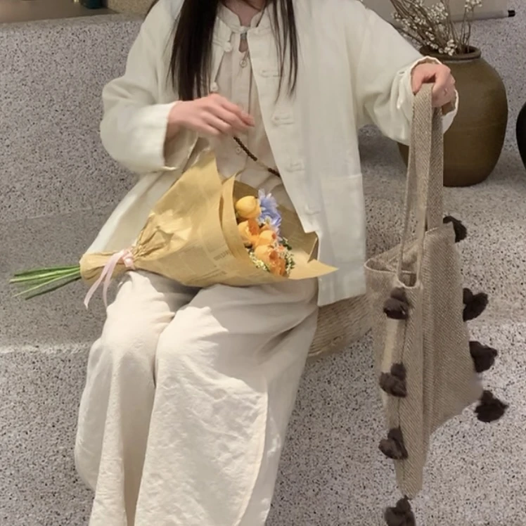 YILE·【自由自在】25年春季新款净版新中式麻棉盘扣外套禅意风茶服