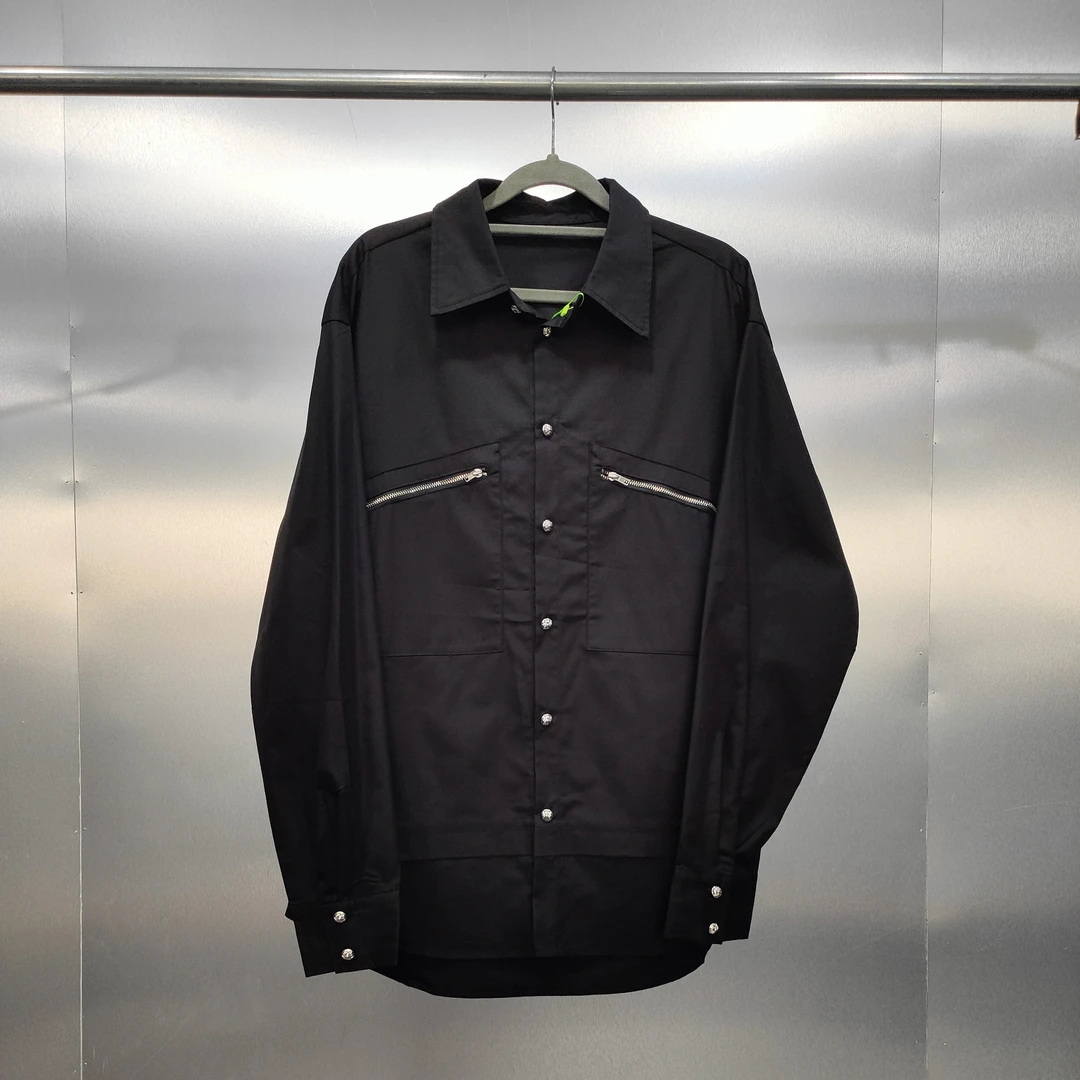 K02-93003-PLA春秋款纯色设计感潮流拉链衬衫