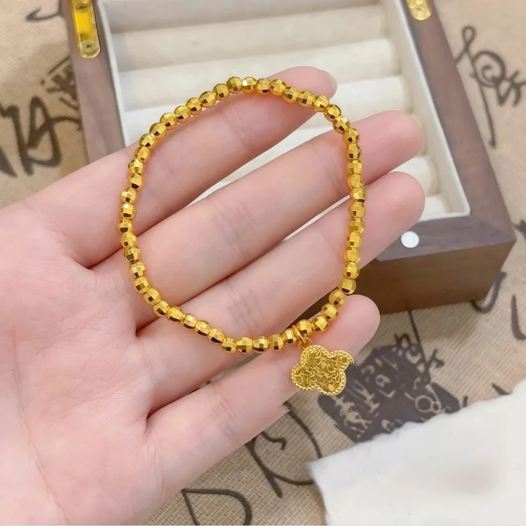 千金风少女风刻面珠四叶小花手串新中式弹力线款式