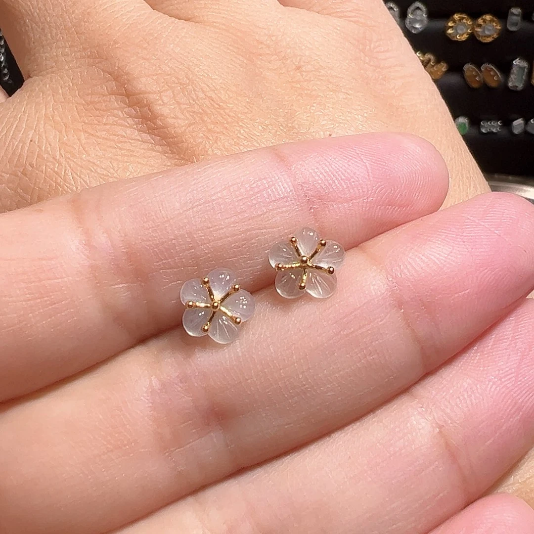 翡翠耳饰18K金镶嵌一****q天然A货翡翠