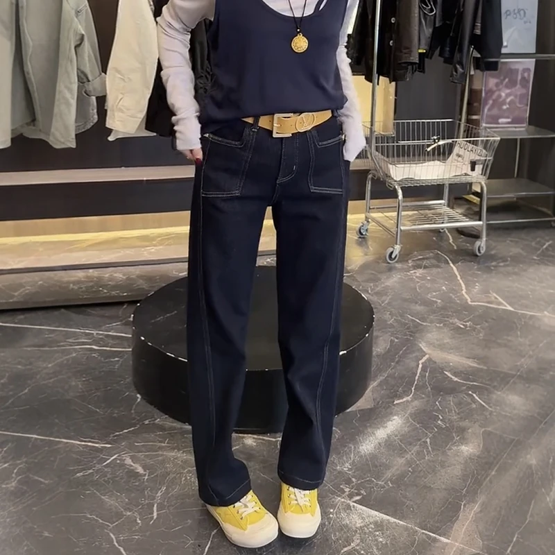 大码女装复古百搭直筒牛仔裤女2025春季新款显瘦弹力窄版阔腿裤子