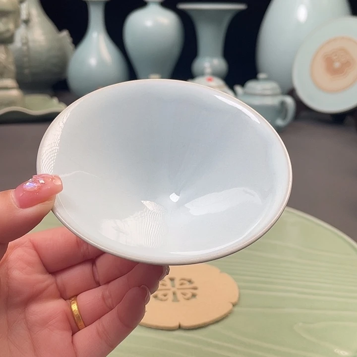 瓷片月白斗笠全手工堆釉介意勿拍
