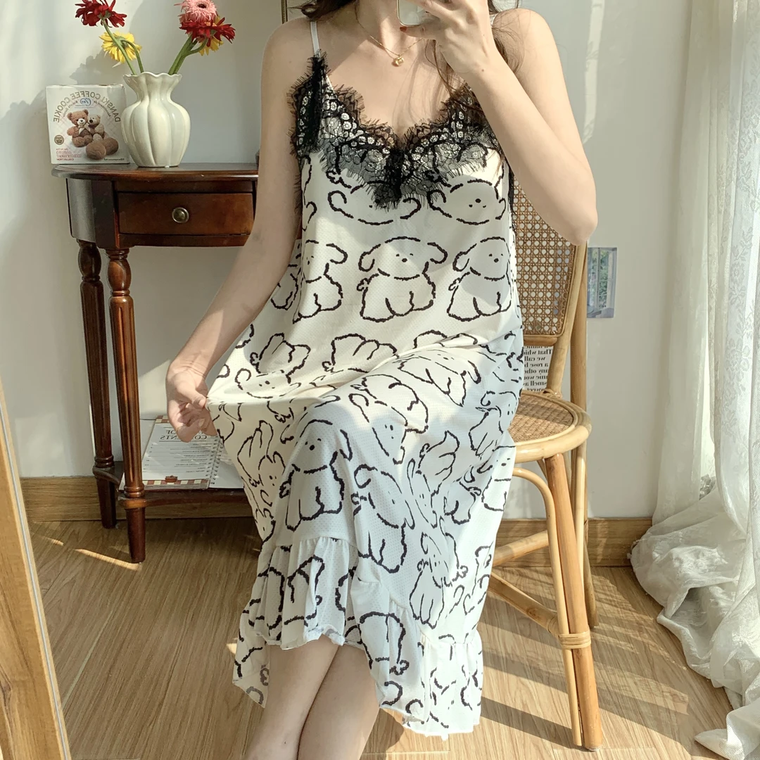 新款吊带蕾丝花边睡裙女大码胖MM可穿宽松薄款休闲甜美2025新款