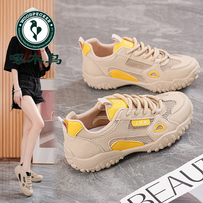 啄木鸟软皮女鞋2025春夏新款防滑软底舒适百搭时尚运动休闲女鞋