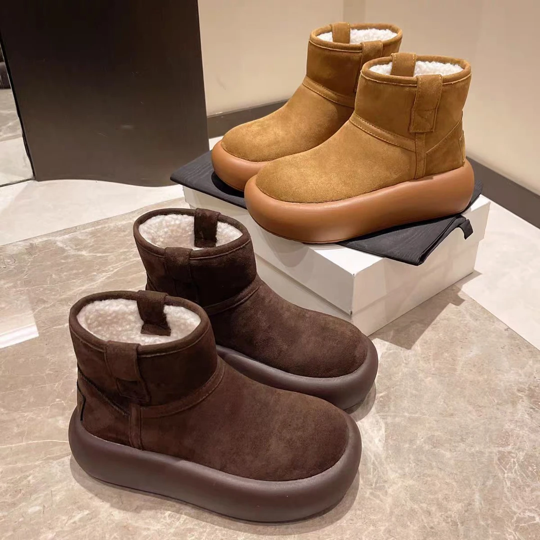 【运费捡】【现货现发】雪地靴磨砂皮松糕小个子雪地棉靴加绒