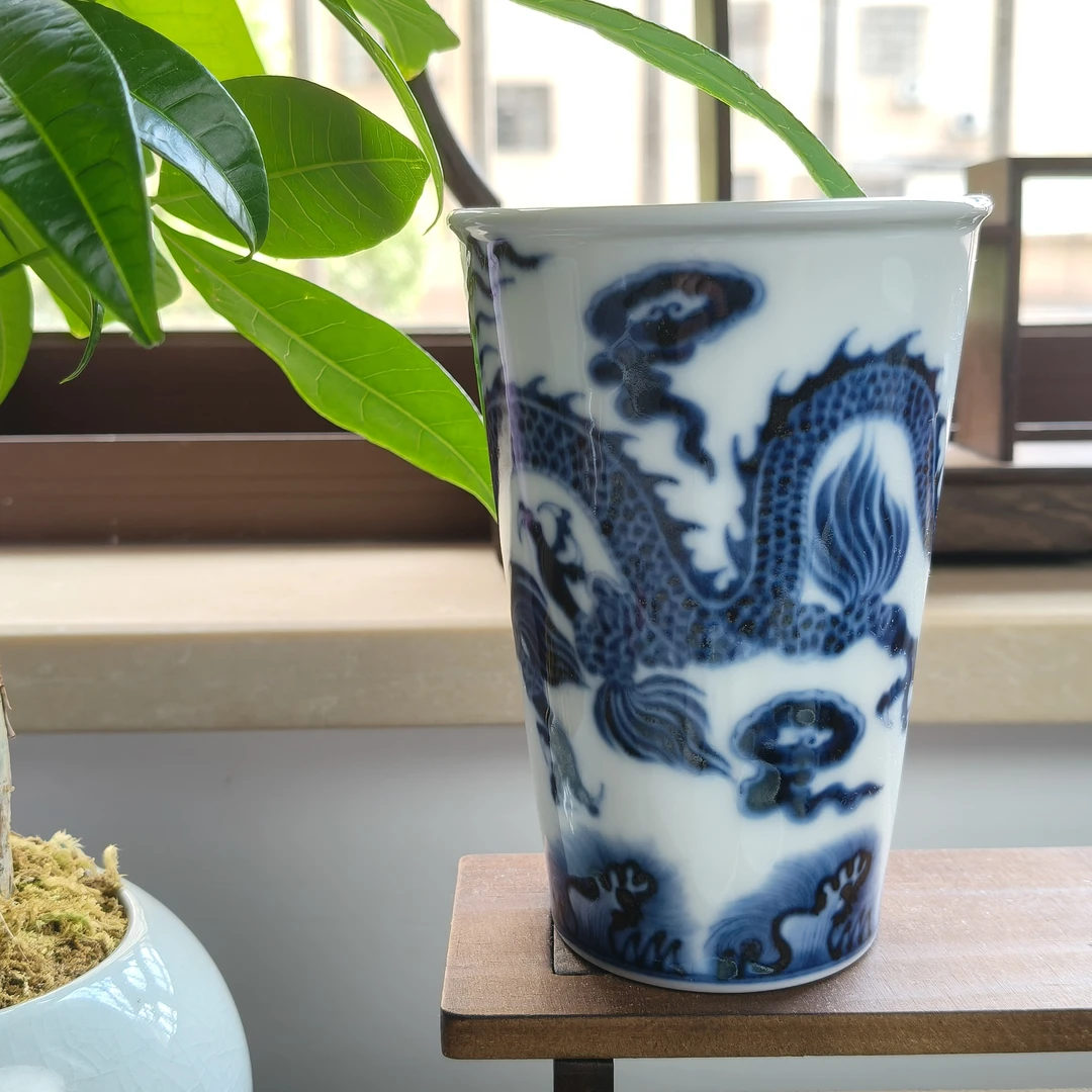 手工手绘柴窑烧制龙纹陶瓷可乐杯（高11.6口径8.1满容300毫升）茶杯