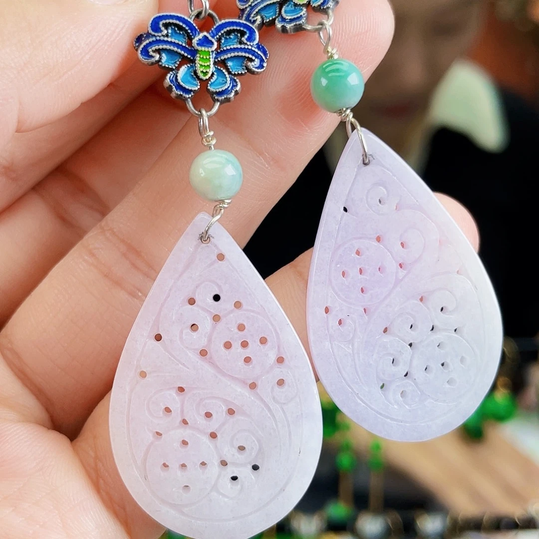 翡翠银S925镶嵌耳饰