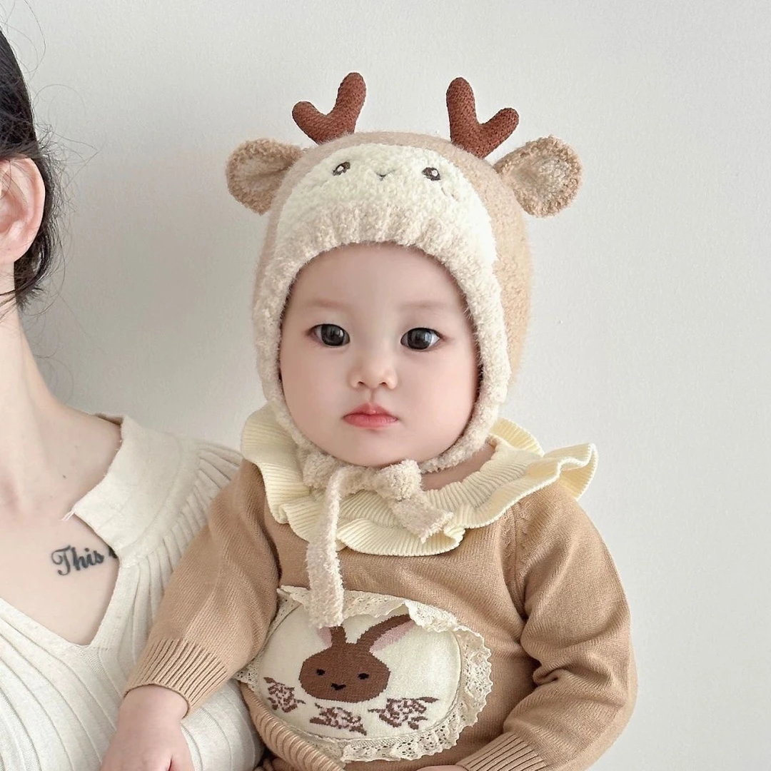 儿童帽子秋冬季毛绒可爱套头男女宝宝韩系加厚保暖防风针织护耳帽