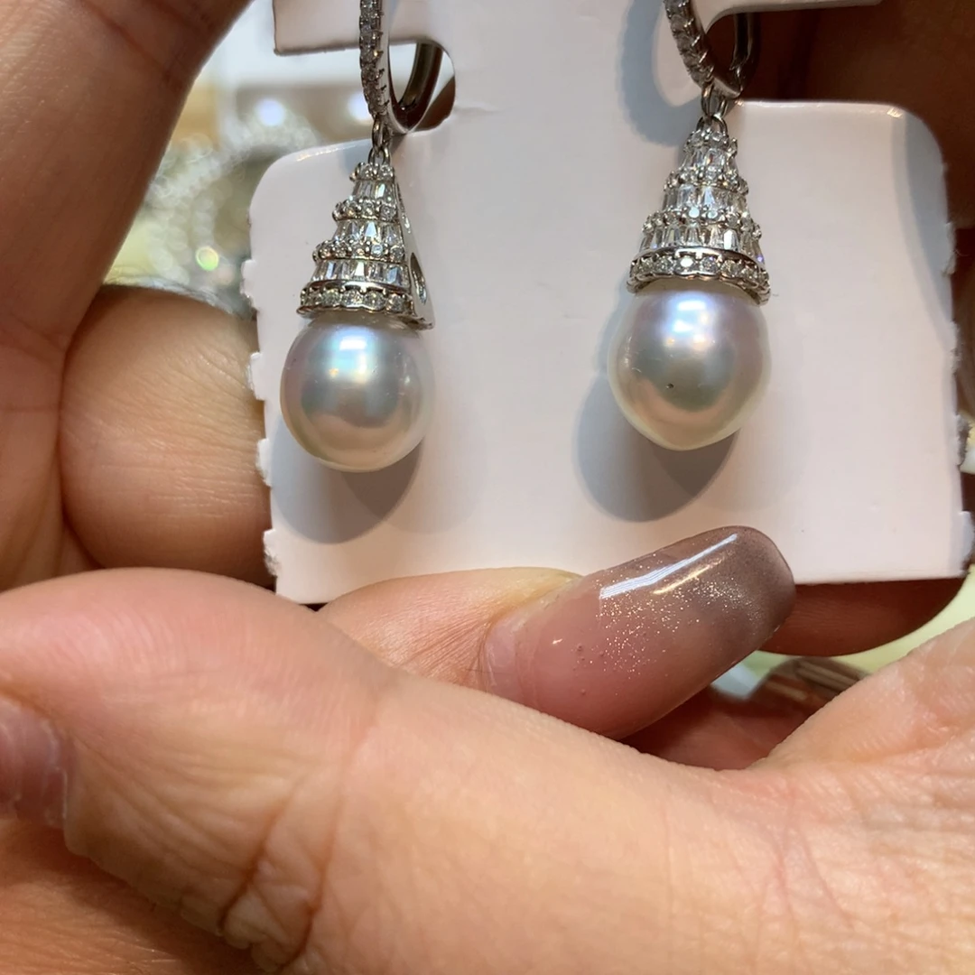 海水珍珠耳饰银S925镶嵌
