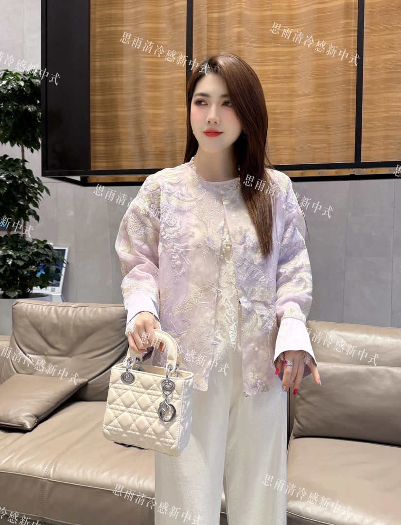 【紫霞仙】新中式国风盘扣重工刺绣宽松百搭长袖外套女绣花