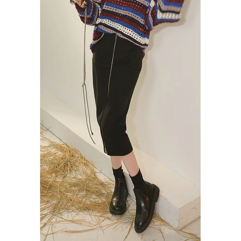 NAVST胶囊系列双开拉链针织半裙C2110091DQ3百搭开叉显瘦时尚宽松