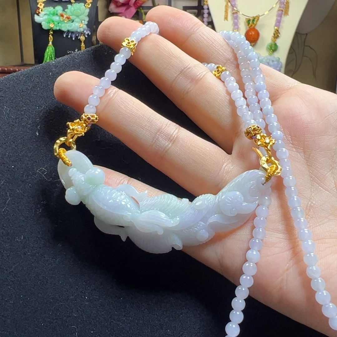 翡翠未镶嵌毛衣链锦鲤