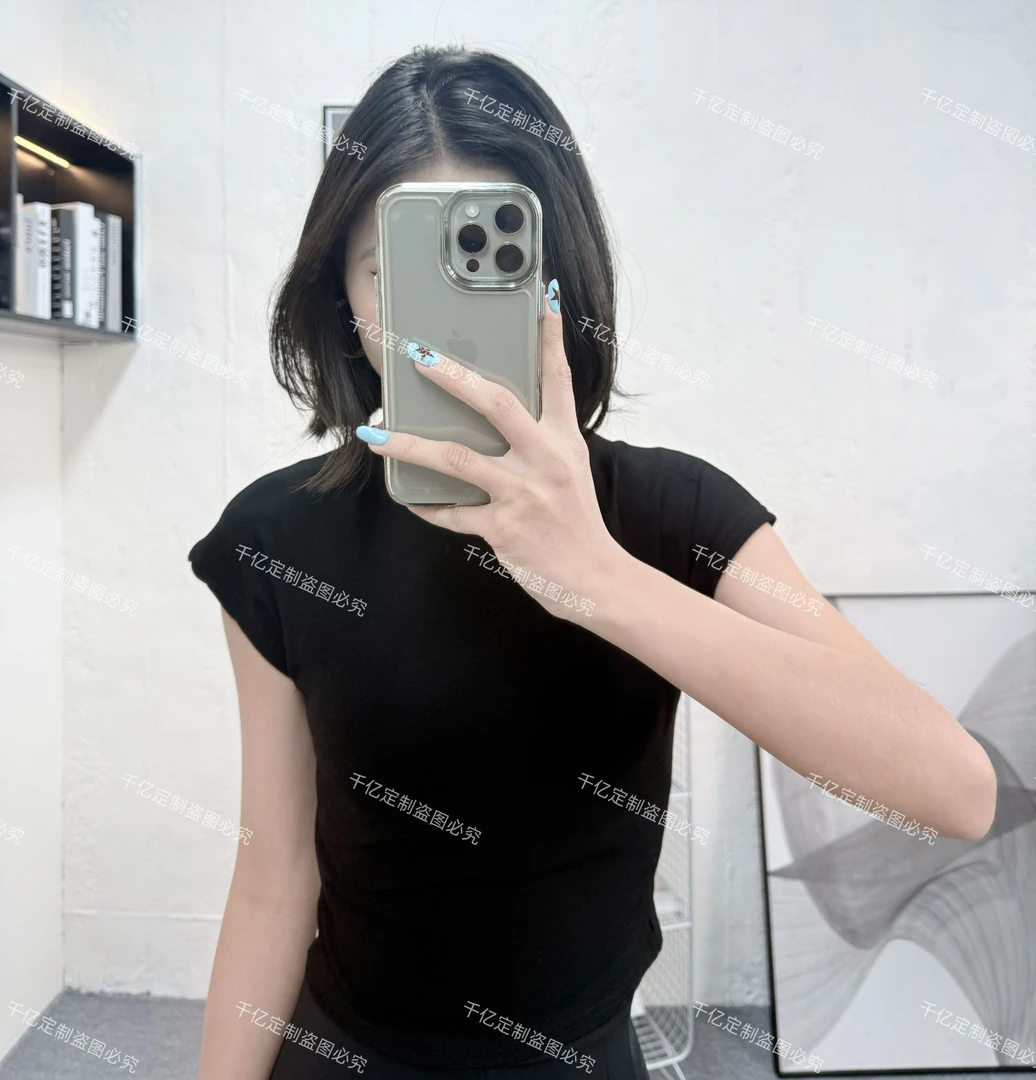 修身正肩短袖T恤女夏季新短款紧身高腰露脐螺纹美式辣妹上衣2258