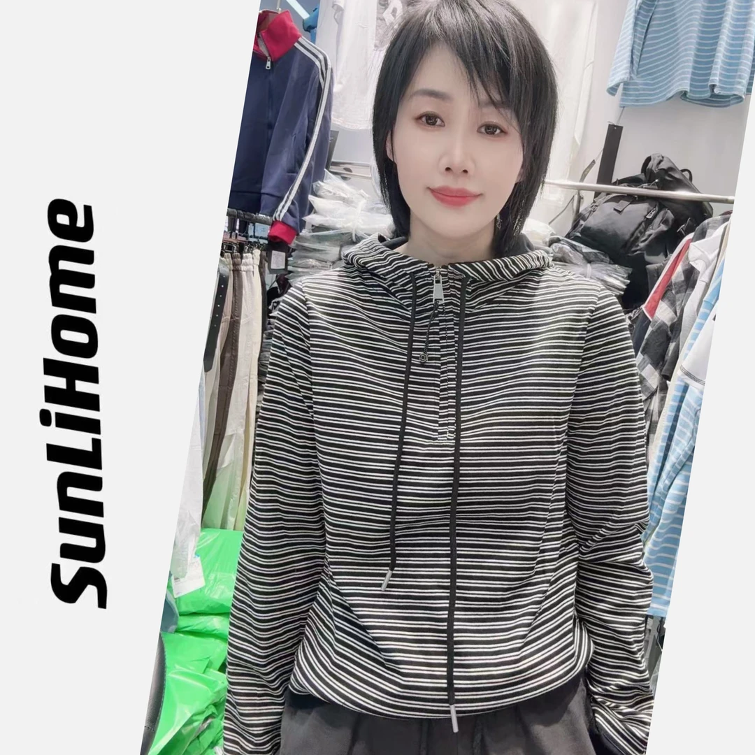 SL-【条纹帽衫】9015#春季新款休闲T恤外套帽版