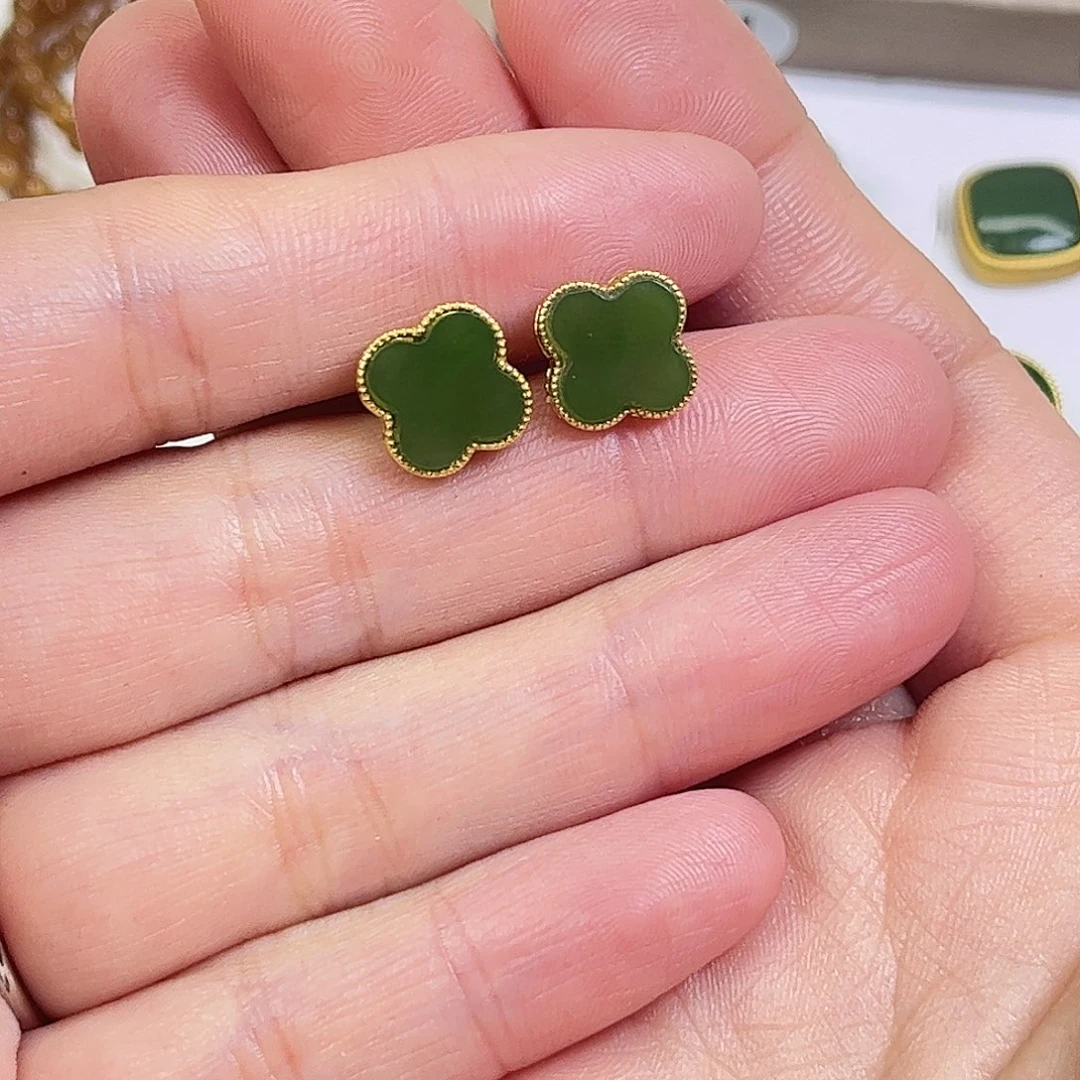 和田玉银S925镶嵌耳饰