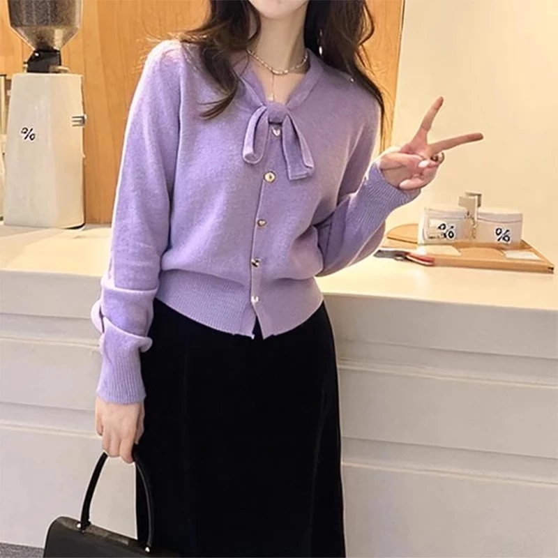 法式小香风系带针织开衫女2025新款秋冬内搭打底衫设计感针织上衣