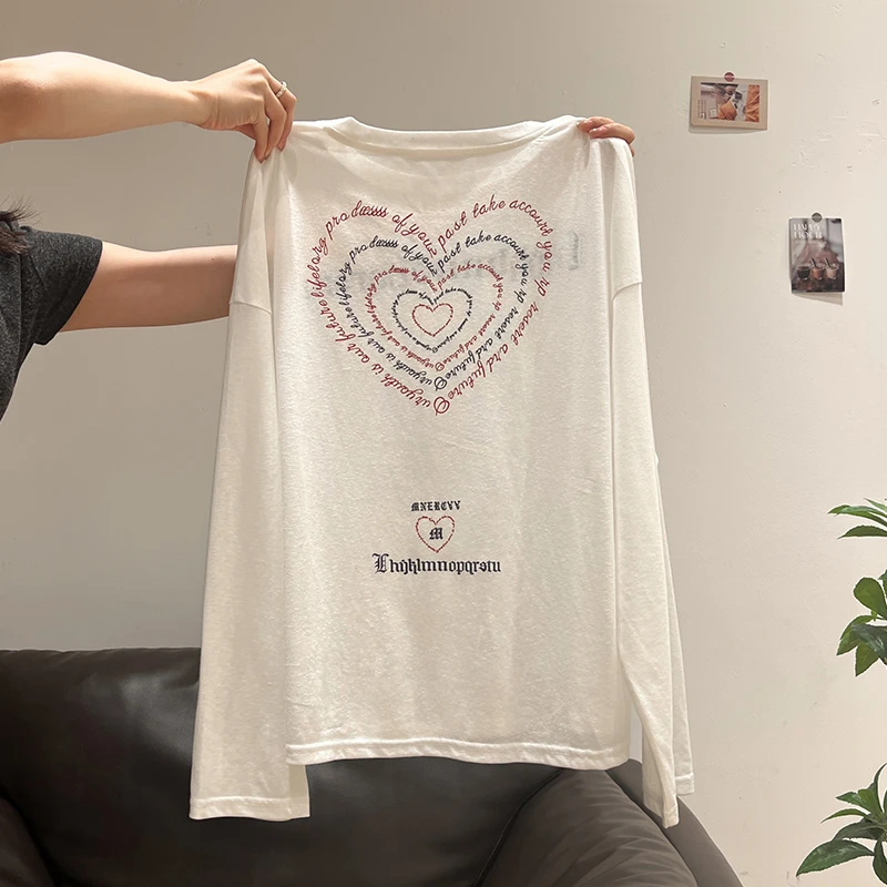 美式辣妹爱心字母印花防晒长袖t恤罩衫女2025夏季慵懒感上衣