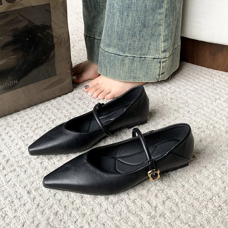 复古低跟玛丽珍鞋女2025春秋季韩版法式浅口单鞋一字带粗跟小皮鞋