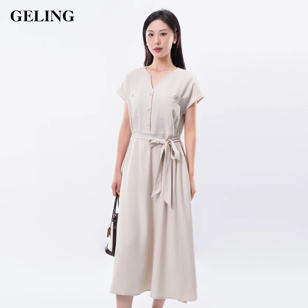 GELING/歌&玲夏季女士休闲法式气质显瘦连休系腰带裙G505Y409L