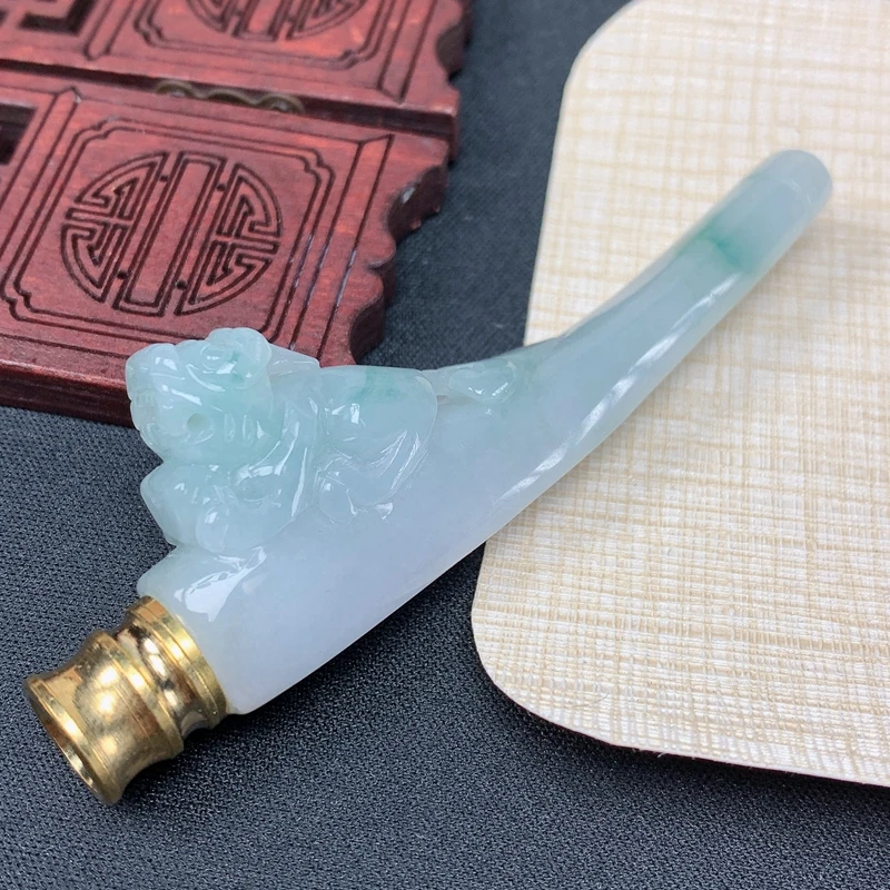 优惠缅甸纯天然翡翠A货老坑料飘花过虑烟嘴把件实用型送礼