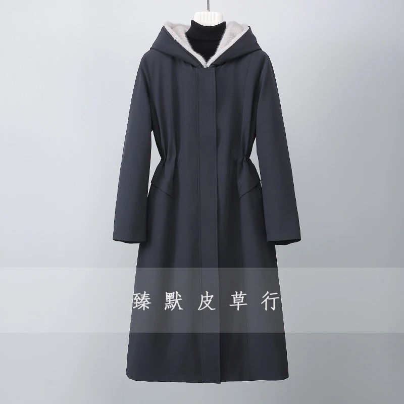 兔皮毛一体连帽大气貂绒派克服女长款加厚保暖大衣尼克服可拆内胆