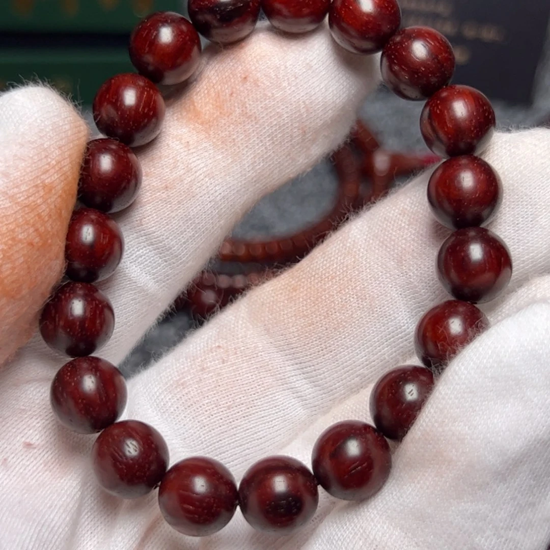 小叶紫檀手串/手链1.0圆珠 树头放性老料 高油密鳞底芝麻点火焰纹