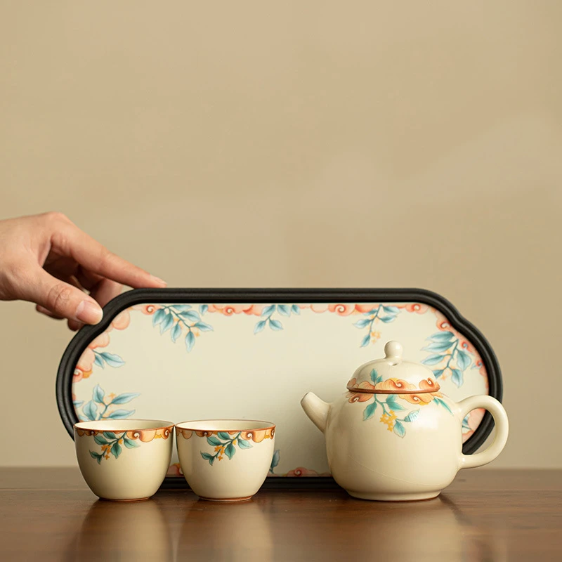 A63景德镇汝窑开片茶壶茶杯茶盘套装陶瓷茶具居家户外泡茶壶品茗