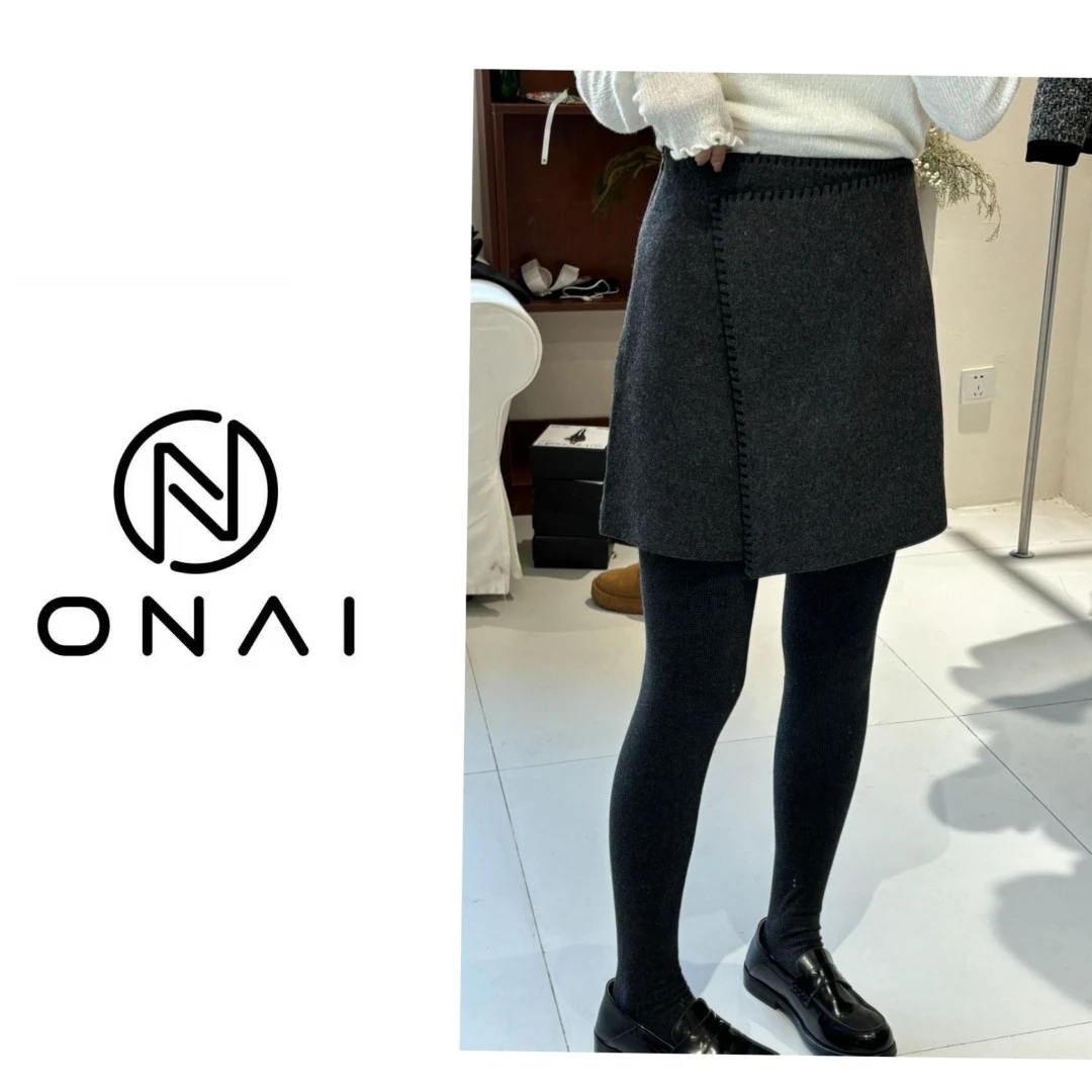 【Onai】不规则缝线包边羊毛呢短裙9221