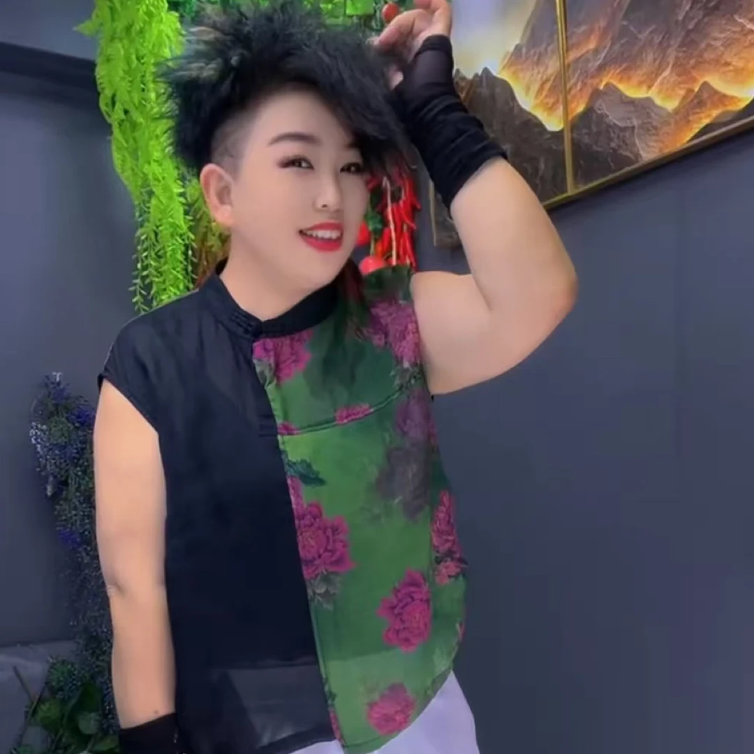 2588款高端定制欧美复古拼色纯苎麻上衣