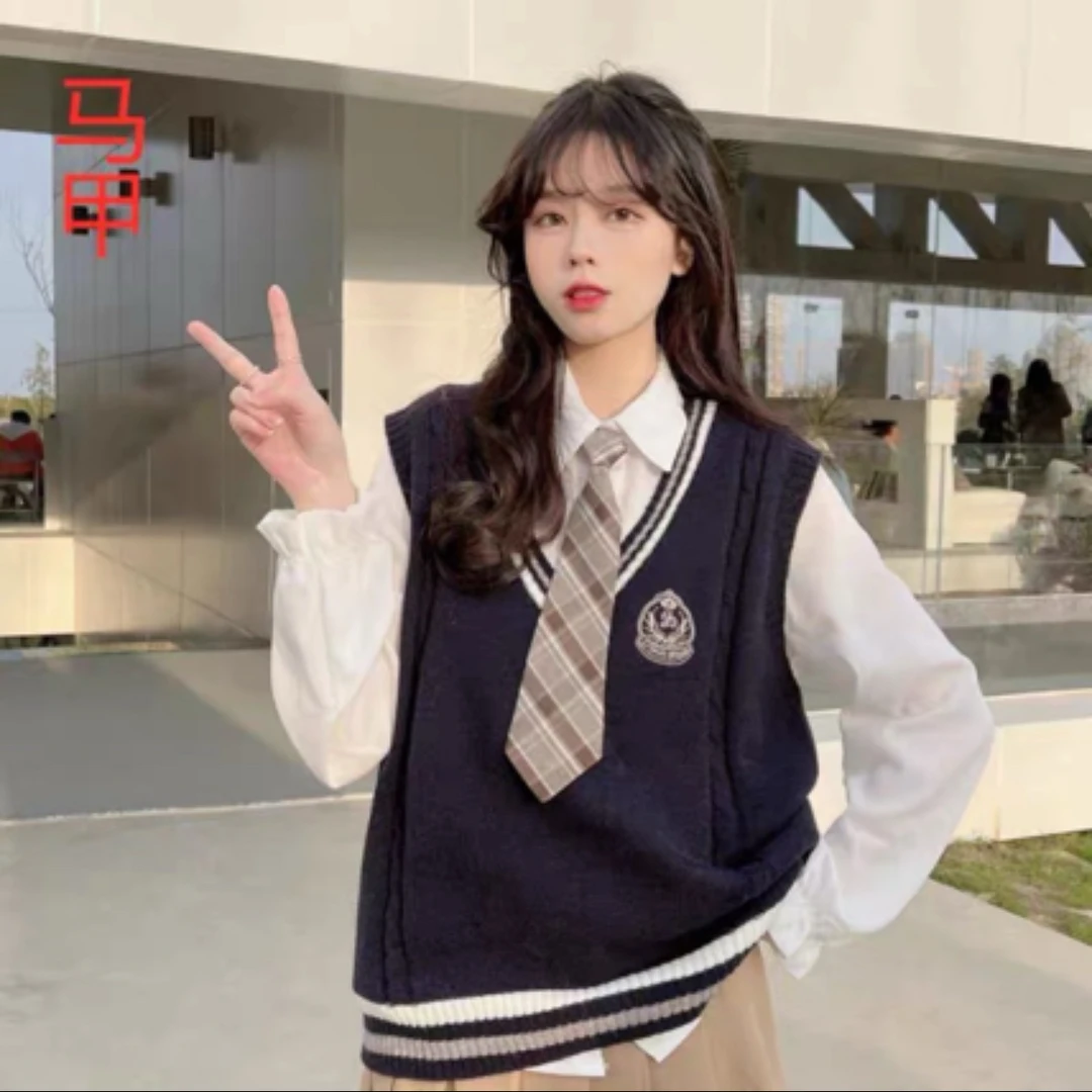 2805针织马甲V领背心女秋冬外穿新款韩版百搭学生坎肩短款马夹