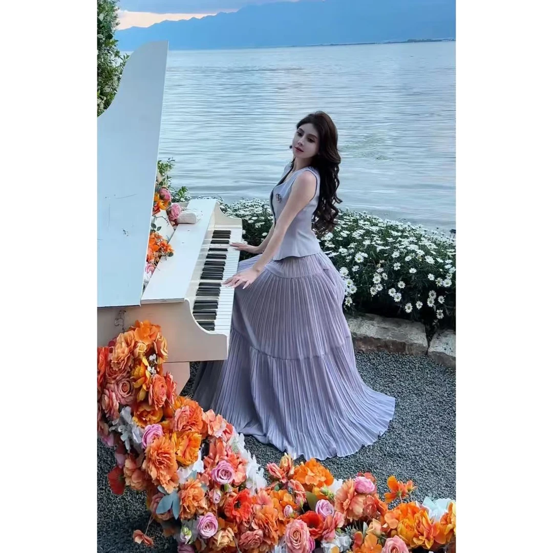 DACPAN-“香山茶花”小香风套装 马甲+半身裙 2025/盼·PP 19029