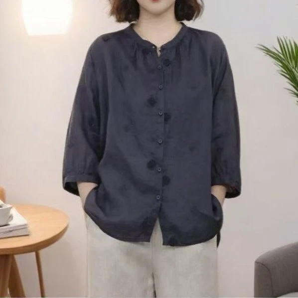 中年妈妈装夏装七分袖衬衫中老年女装春装洋气小衫透气上衣开衫