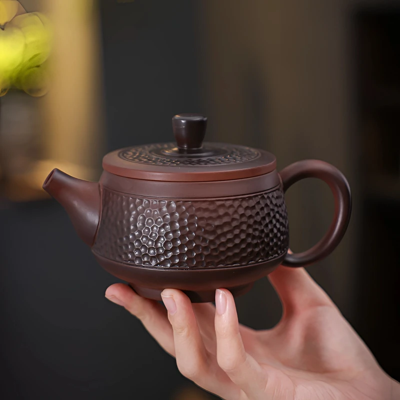 紫陶茶壶云南建水功夫茶具手工锤纹汉瓦壶单壶中式复古家用泡茶用
