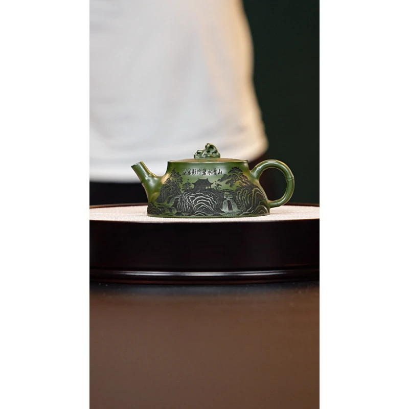 宜兴紫砂 观山壶 民国绿泥 范传梅 200cc
