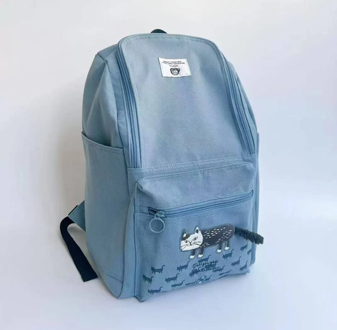 A182 日本Kusuguru正品刺绣爬猫双肩包爬猫蓝8547-2