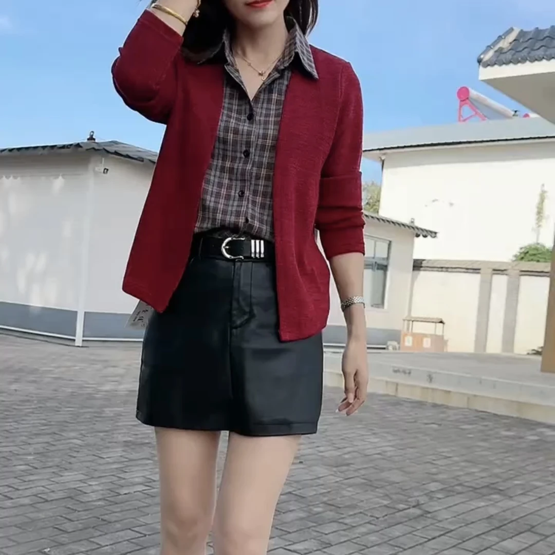 秋季新款假两件拼接格子长袖显瘦气质百搭衬衫