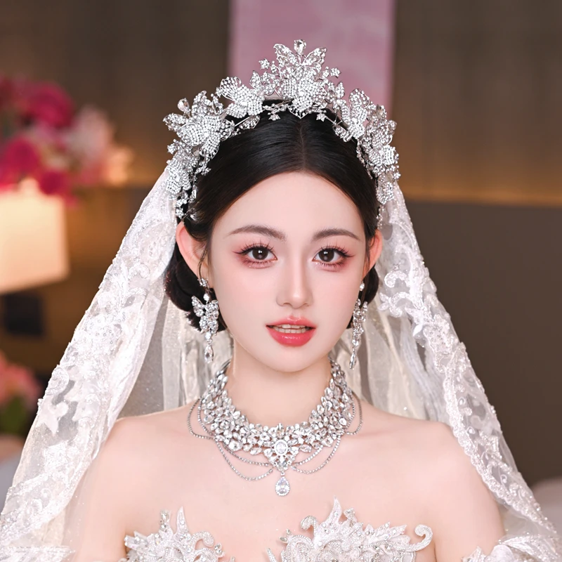 水舞A5250韩式婚礼奢华银色蝴蝶皇冠头饰新娘跟妆婚纱王冠发饰