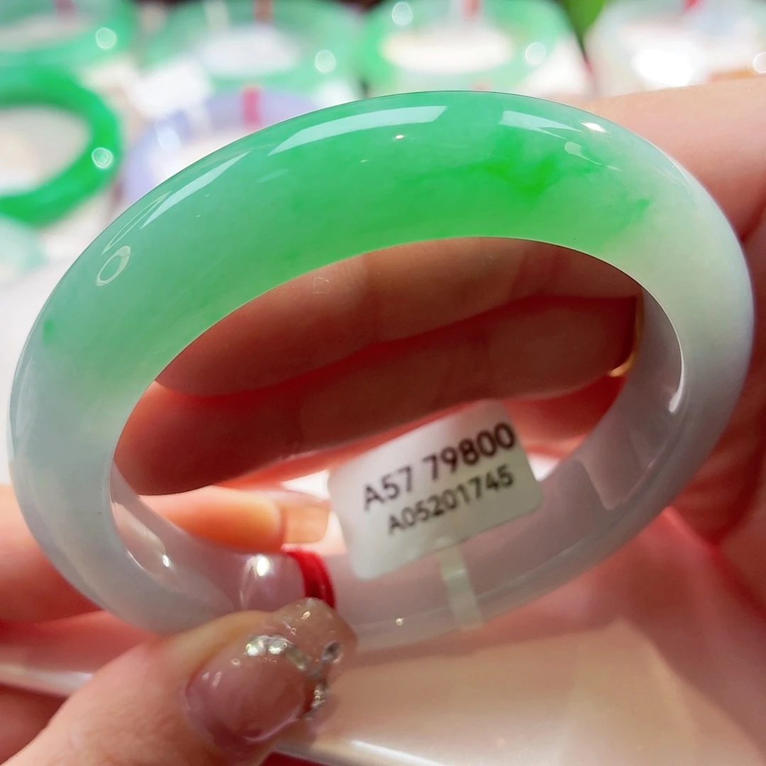 翡翠未镶嵌手镯冰胶白底青88-15