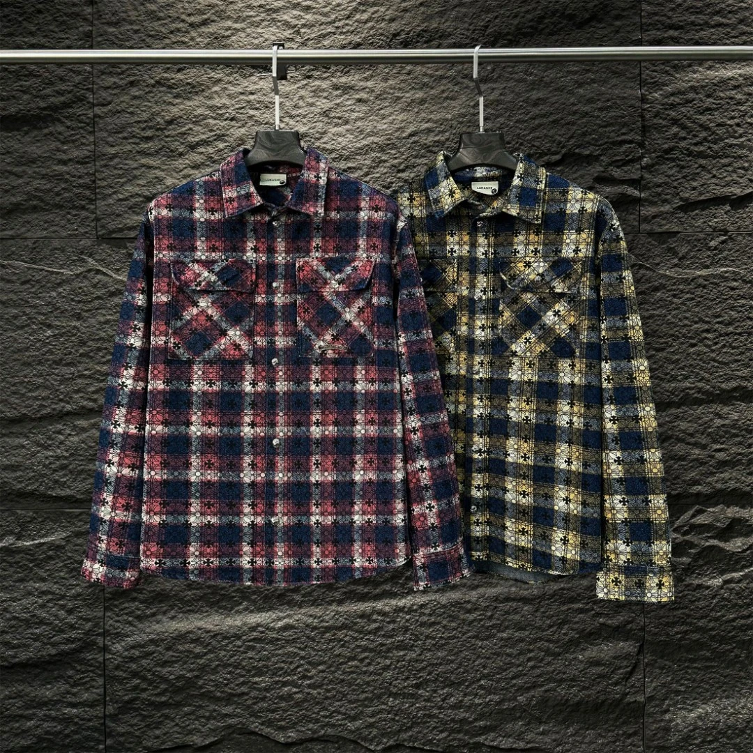 【威】K123男女同款时尚百搭潮流格子老花衬衣