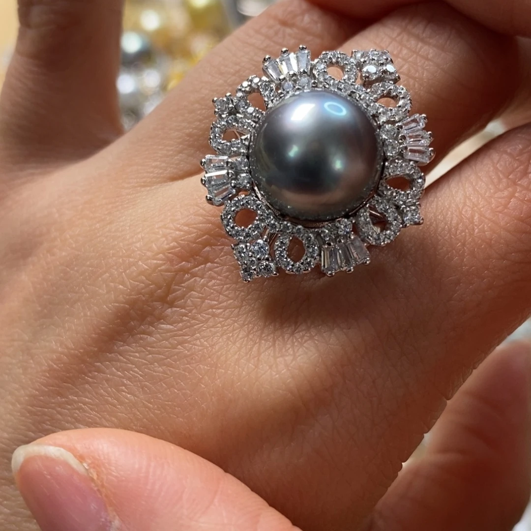 海水珍珠戒圈银S925镶嵌