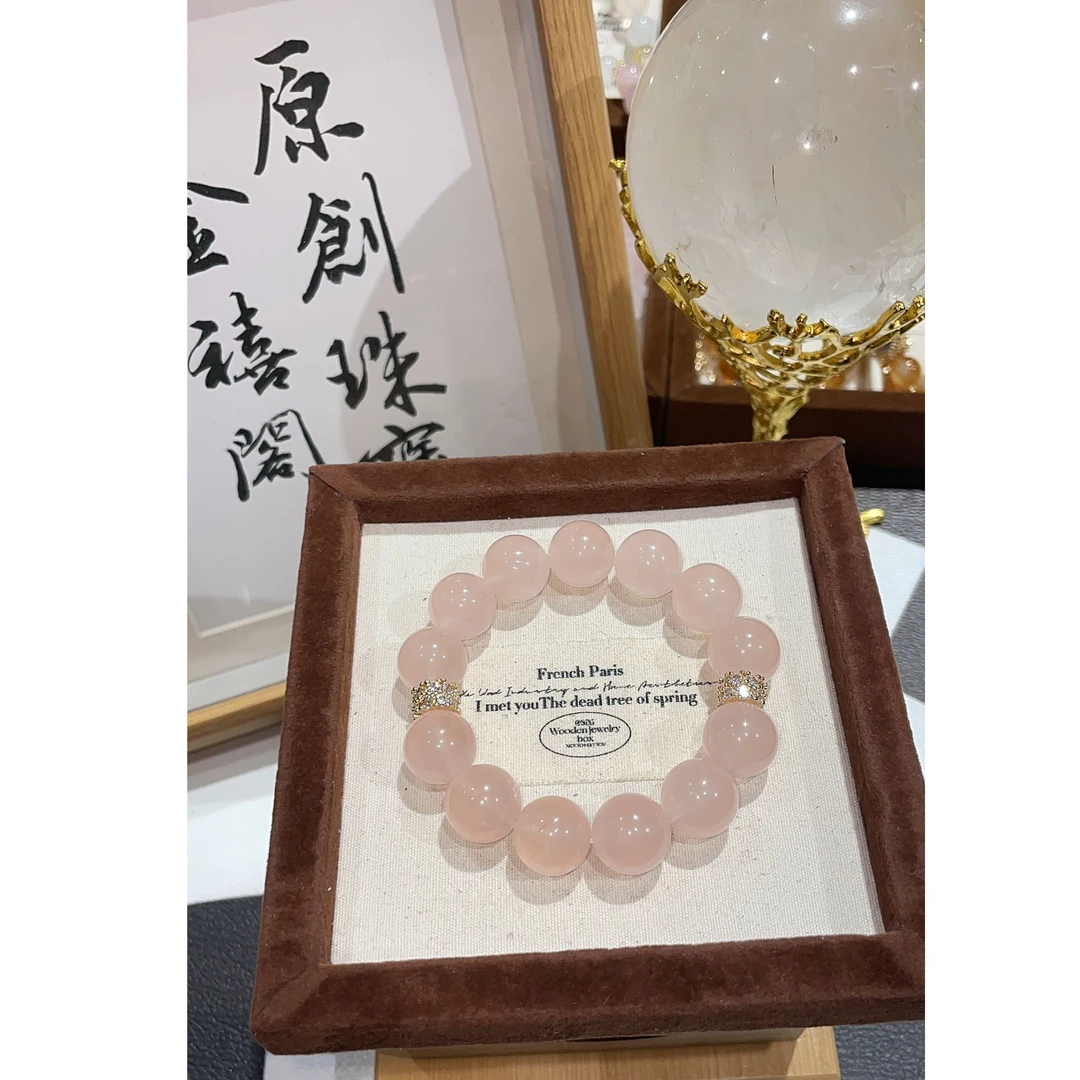 【草莓奶冻】天然粉水晶手链