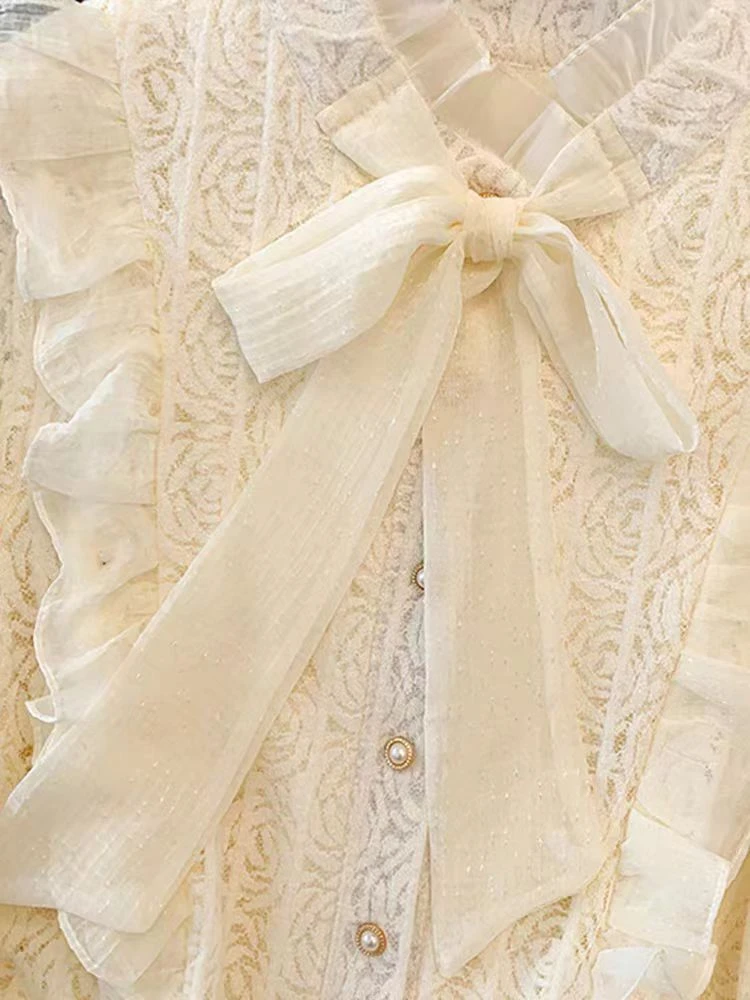 (01-60）蕾丝衬衫女春装2025新款小众法式针织开衫上衣