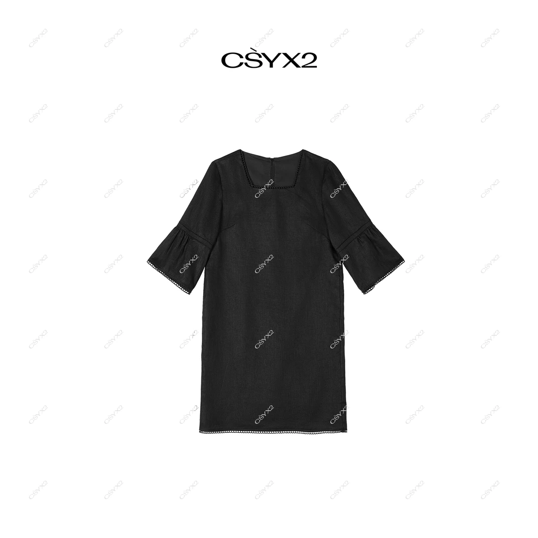 CsyX2-2025S/S 夏季新款休闲百搭雨露麻短款连衣裙L30757