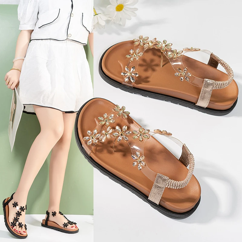 水钻厚底凉鞋女外穿2025年新款女鞋夏季百搭增高厚底女士沙滩凉鞋