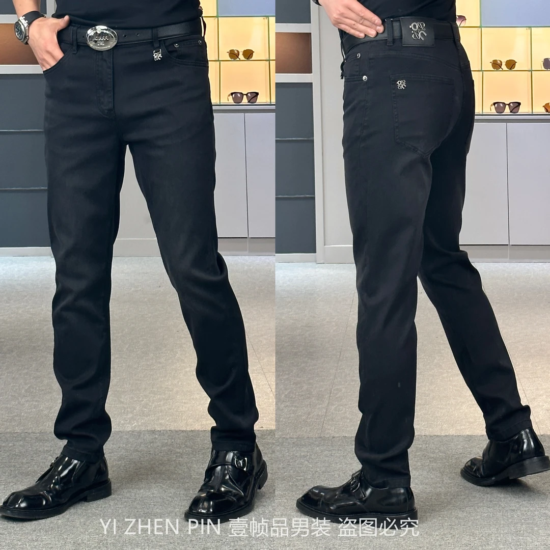 【壹帧品】金属装饰水洗黑灰色牛仔裤潮流修身时尚弹力男士牛仔长裤