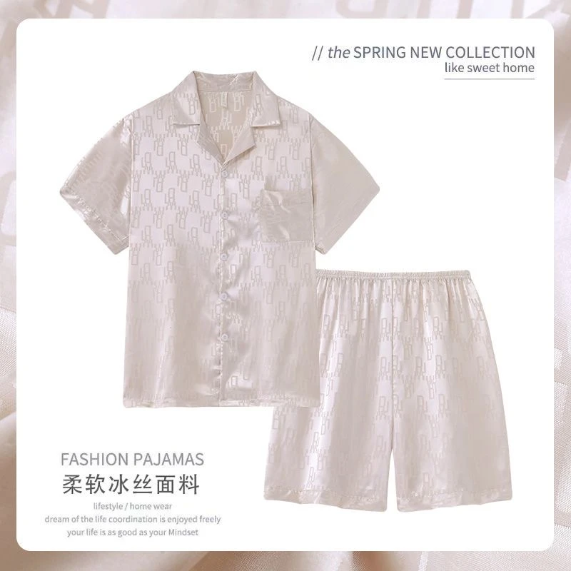 2025新款冰丝睡衣男夏天宽松大码休闲简约高档男士短袖家居服套装