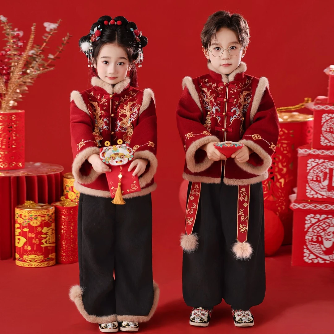 YeeHoO英氏【断码】原创儿童汉服中国风唐装男童女童秋冬款加绒加厚