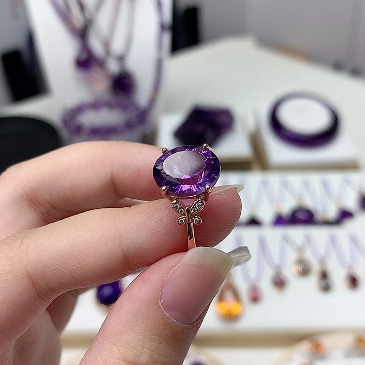 紫晶戒指银S925镶嵌@****?紫水晶戒指