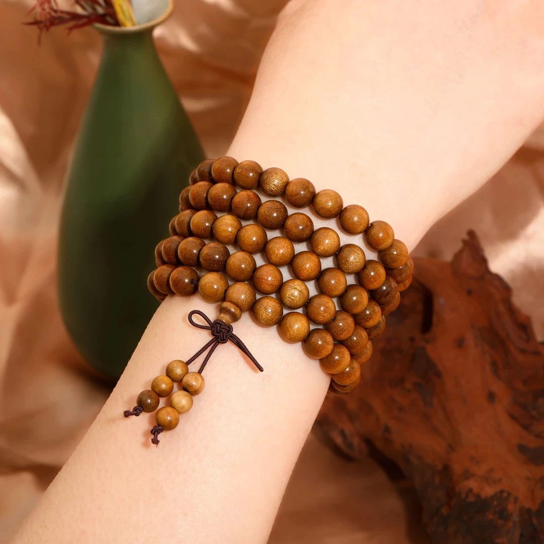 【赠盘玩袋】天然金丝楠木手串108颗水波纹老料男女款手持文玩佛珠