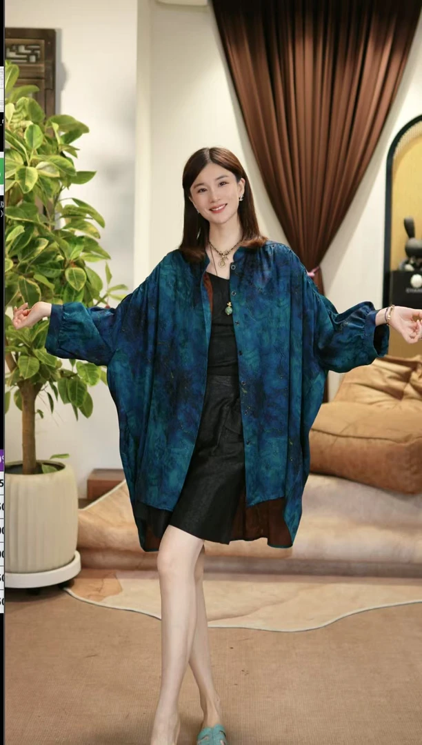 【玉洁定制】"海精灵"香云纱宽松版时尚休闲上衣衬衫LBW25014-Be